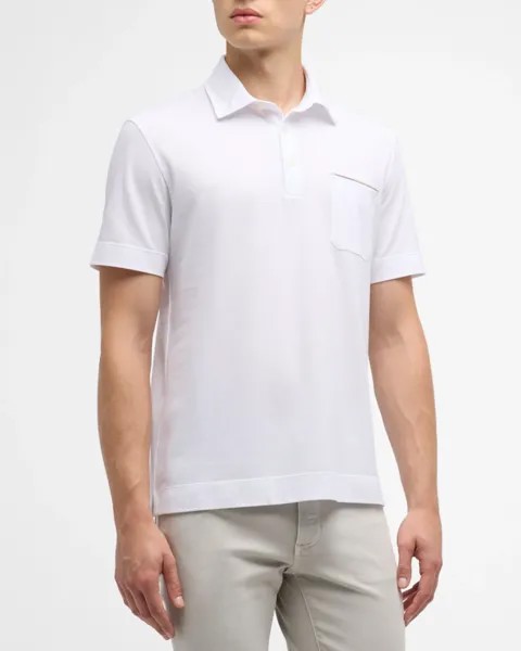 Мужская хлопковая рубашка-поло с кожаным карманом ZEGNA, цвет White Solid