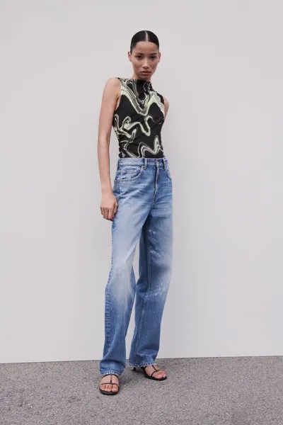 Боди с принтом из тюля ZARA, черный
