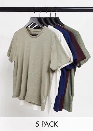 Набор из 5 разноцветных футболок из смесового органического хлопка Burton Menswear-Многоцветный