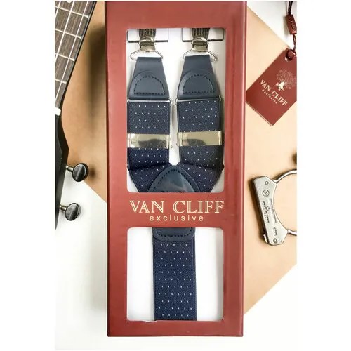 Подтяжки Van Cliff, натуральная кожа, металл, подарочная упаковка, длина 110 см., синий
