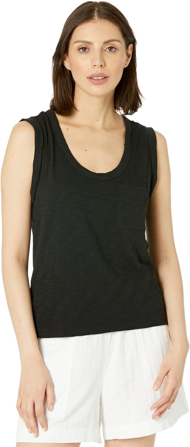 Майка Lilla P Sleeveless Scoop Neck Tank in Loose Knit Slub, черный
