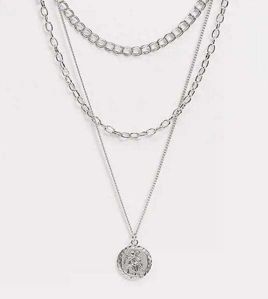 Серебристое ожерелье-цепочка с крупными звеньями в несколько рядов ASOS DESIGN Curve-Серебряный