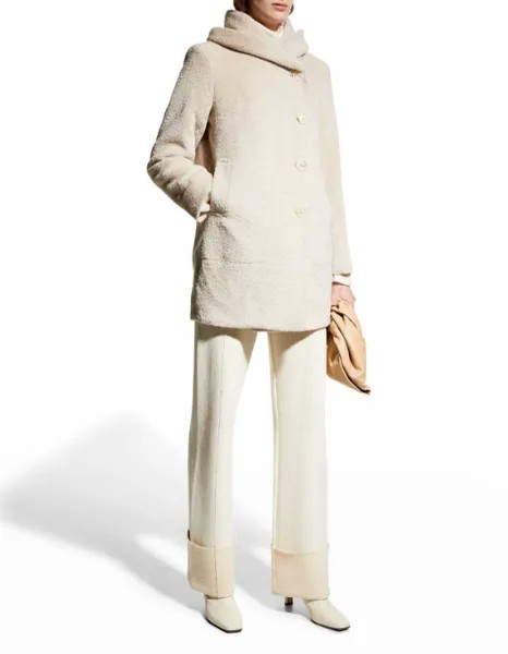 SOFIA CASHMERE Кремово-бежевое пальто-кокон с отложным воротником из смеси шерсти и альпаки букле 6 US