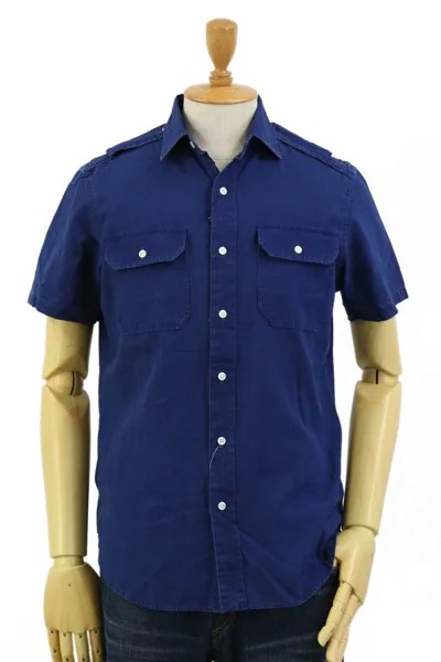 Однотонная рубашка в стиле сафари на пуговицах с короткими рукавами Polo Ralph Lauren - Темно-синий -