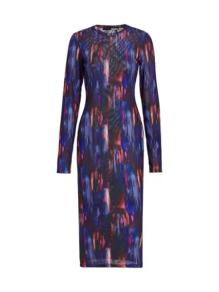 Трикотажное платье миди с абстрактным принтом Rotate Birger Christensen, цвет moonlight ocean comb