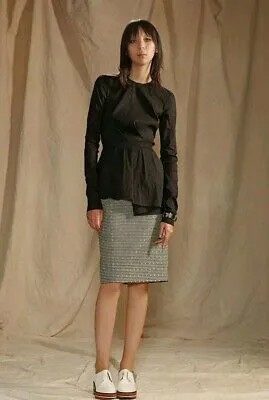 CREATURES OF THE WINDE Nordstrom Черное льняное платье-юбка с баской и длинными рукавами 6 US