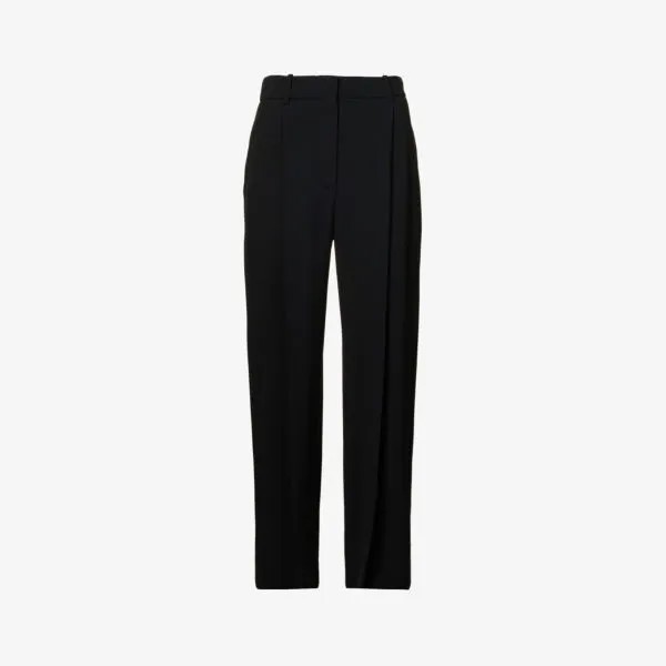 Прямые брюки плиссе со средней посадкой из эластичной ткани Victoria Beckham, черный