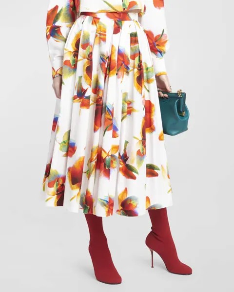 Плиссированная юбка-миди с цветочным принтом Alexander McQueen