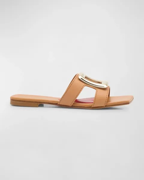Кожаные шлепанцы с пряжкой на плоской подошве Roger Vivier, цвет Cuoio Chiaro