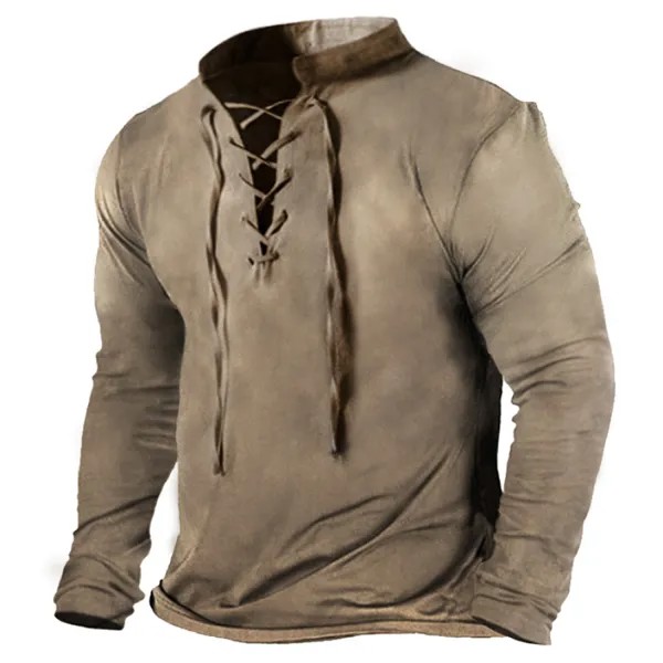 Средневековый готический крест галстук воротник мужская винтажная печать повседневная футболка с длинным рукавом