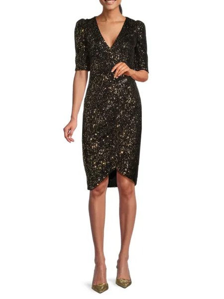 Платье до колена с пайетками-тюльпанами Calvin Klein, цвет Black Gold