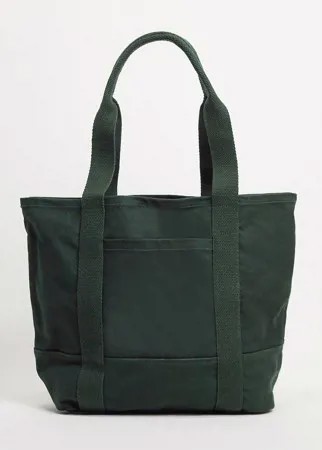 Темно-зеленая большая сумка-тоут из плотной ткани из органического хлопка с ручкой и длинным плечевым ремнем ASOS DESIGN-Зеленый цвет