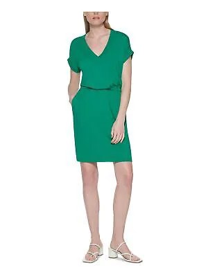 CALVIN KLEIN Женское эластичное короткое платье-блузон с карманами и короткими рукавами и V-образным вырезом