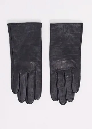 Кожаные перчатки с крокодиловым рисунком Barney's Originals-Черный цвет