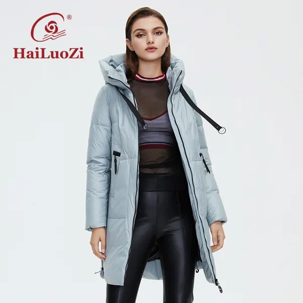 Новинка 2022, Женское зимнее пальто HaiLuoZi, модная женская куртка на боковой молнии, с высоким воротником и капюшоном, уникальный дизайн, женская элегантная парка 6028