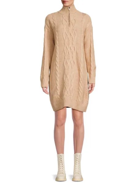 Платье-свитер косой вязки с полумолнией до половины Calvin Klein, цвет Wheat Heather