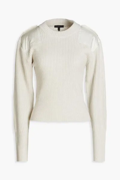 Шерстяной свитер в рубчик с атласными вставками Nikole Rag & Bone, светло-серый