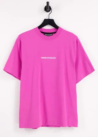 Розовая хлопковая oversized-футболка с вышитым логотипом House Of Holland-Розовый цвет