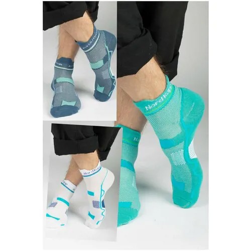 Мужские носки , 3 пары, укороченные, воздухопроницаемые, антибактериальные свойства, компрессионный эффект, быстросохнущие, размер 39-42, бирюзовый, белый