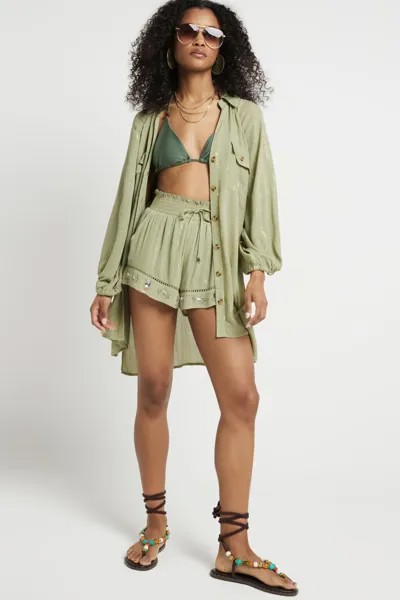 Рубашка оверсайз светлого цвета металлик River Island, зеленый