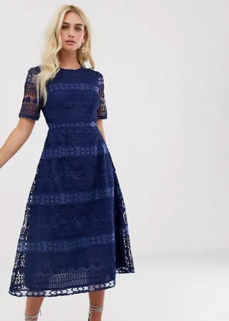 Кружевное платье миди ASOS DESIGN Premium-Темно-синий