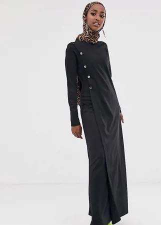 Платье макси с длинными рукавами и пуговицами Verona-Черный