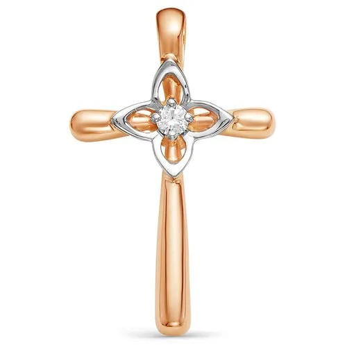 Крестик Vesna jewelry, красное золото, 585 проба, родирование, бриллиант