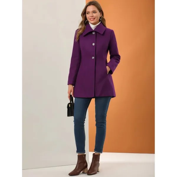 Женская однобортная верхняя одежда с отложным воротником, зимнее пальто с карманами ALLEGRA K, фиолетовый