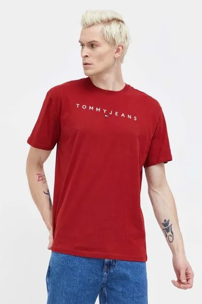 Хлопковая футболка Tommy Jeans, бордовый