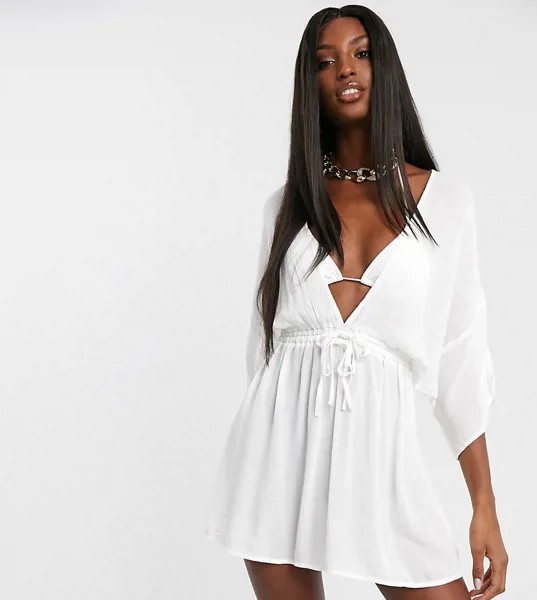 Белая пляжная накидка с драпированными рукавами ASOS DESIGN TALL-Белый