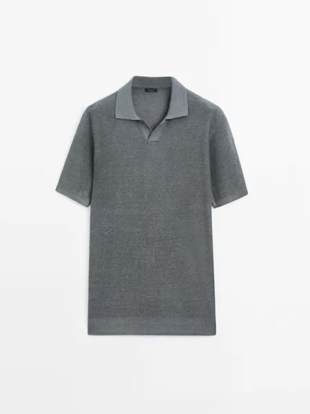 Рубашка-Поло из хлопка и льна Massimo Dutti, синий