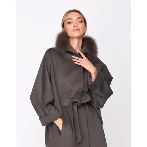 Пальто  EKATERINA ZHDANOVA, демисезон/зима, шерсть, силуэт свободный, укороченное, размер 42/44/164-172, серый