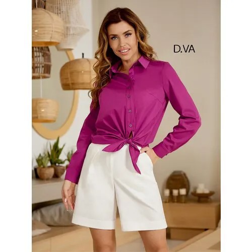 Рубашка  D.va, повседневный стиль, полуприлегающий силуэт, длинный рукав, однотонная, размер 50, розовый