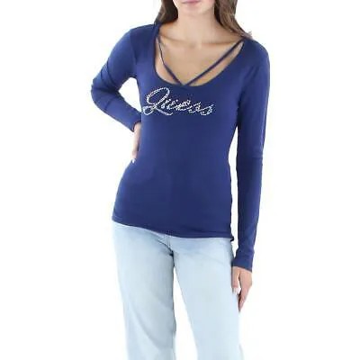 Женский синий пуловер с длинными рукавами Guess, украшенный логотипом, топ M BHFO 9487