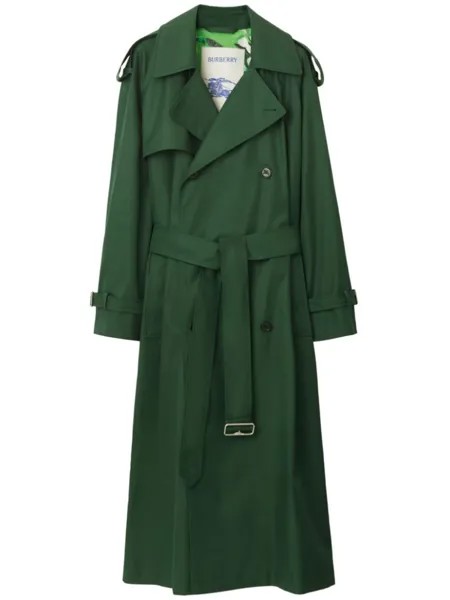 Burberry двубортный тренч с поясом, зеленый