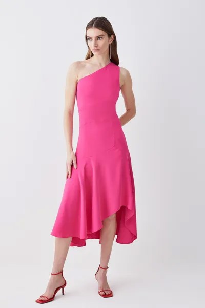 Мягкое платье миди с высоким и низким вырезом на одно плечо Karen Millen, розовый