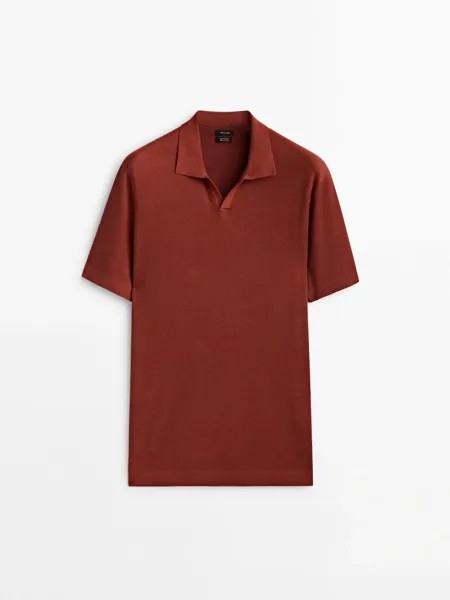 Свитер Massimo Dutti Vertical-textured Micro-knit Polo, темно-красный