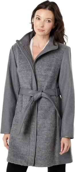Куртка Vince Camuto Belted Wool Coat with High Neck and PU Trim V29777A-ME, цвет Medium Grey