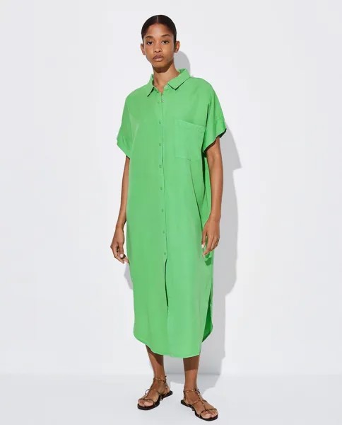 Однотонное платье-рубашка на пуговицах с короткими рукавами Parfois, зеленый