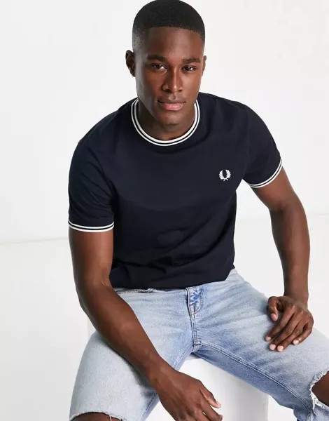 Темно-синяя футболка с двойной тесьмой Fred Perry