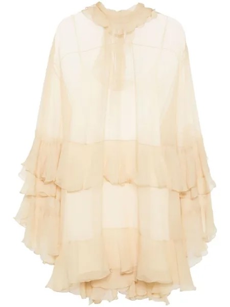 Chloé платье мини с оборками, нейтральный цвет