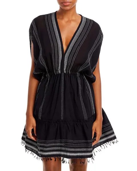 Короткое пляжное платье Leliti с глубоким вырезом и глубоким вырезом Lemlem, цвет Black