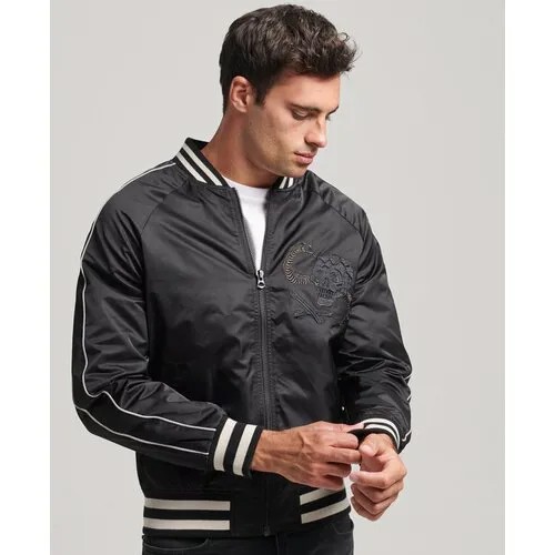 Бомбер Superdry, демисезон/лето, без капюшона, внутренний карман, карманы, подкладка, размер XL (54), черный