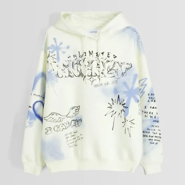 Худи Bershka Printed, белый