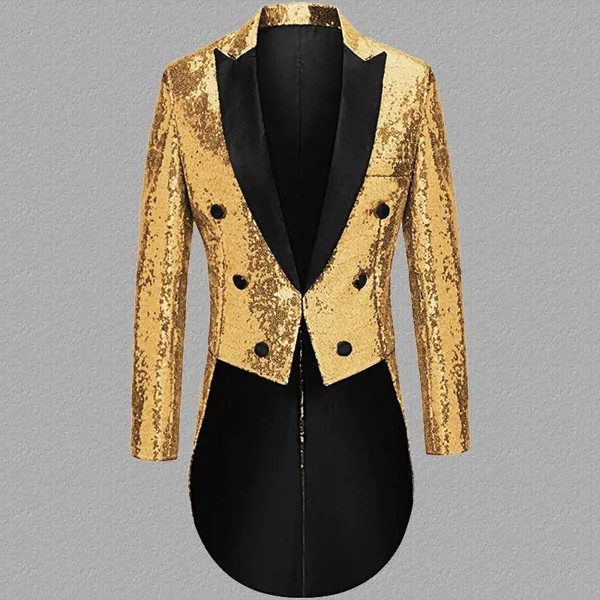 Блестящие золотые блестки Giltter Tailcoat костюм пиджак двубортный пик воротник блестящие блейзеры ночной клуб Prom сценический костюм
