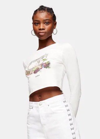 Белый укороченный лонгслив с принтом в виде зебры Topshop