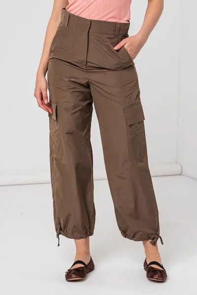 Хлопковые брюки-карго с высокой талией Marella, коричневый