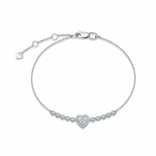 Браслет-цепочка Vesna jewelry, белое золото, 585 проба, родирование, бриллиант, длина 18.5 см.
