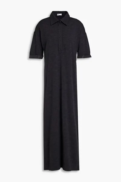 Платье-рубашка миди из меланжевого шерстяного джерси Brunello Cucinelli, древесный уголь