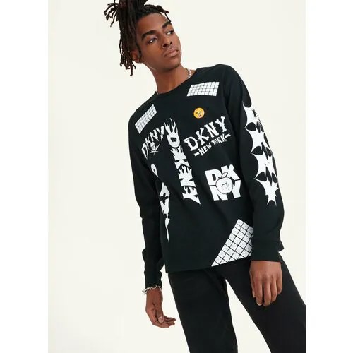Лонгслив DKNY, хлопок, размер L, черный